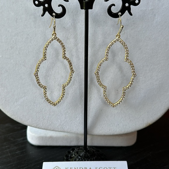 Kendra Scott Abbie Gold Open Frame Earrings with White Crystals - Picture 6 of 9